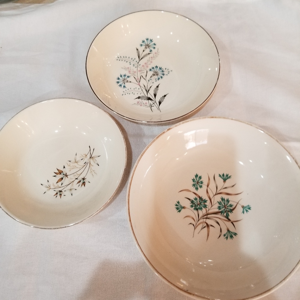 Vintage set of mix match bowls cream aqua
